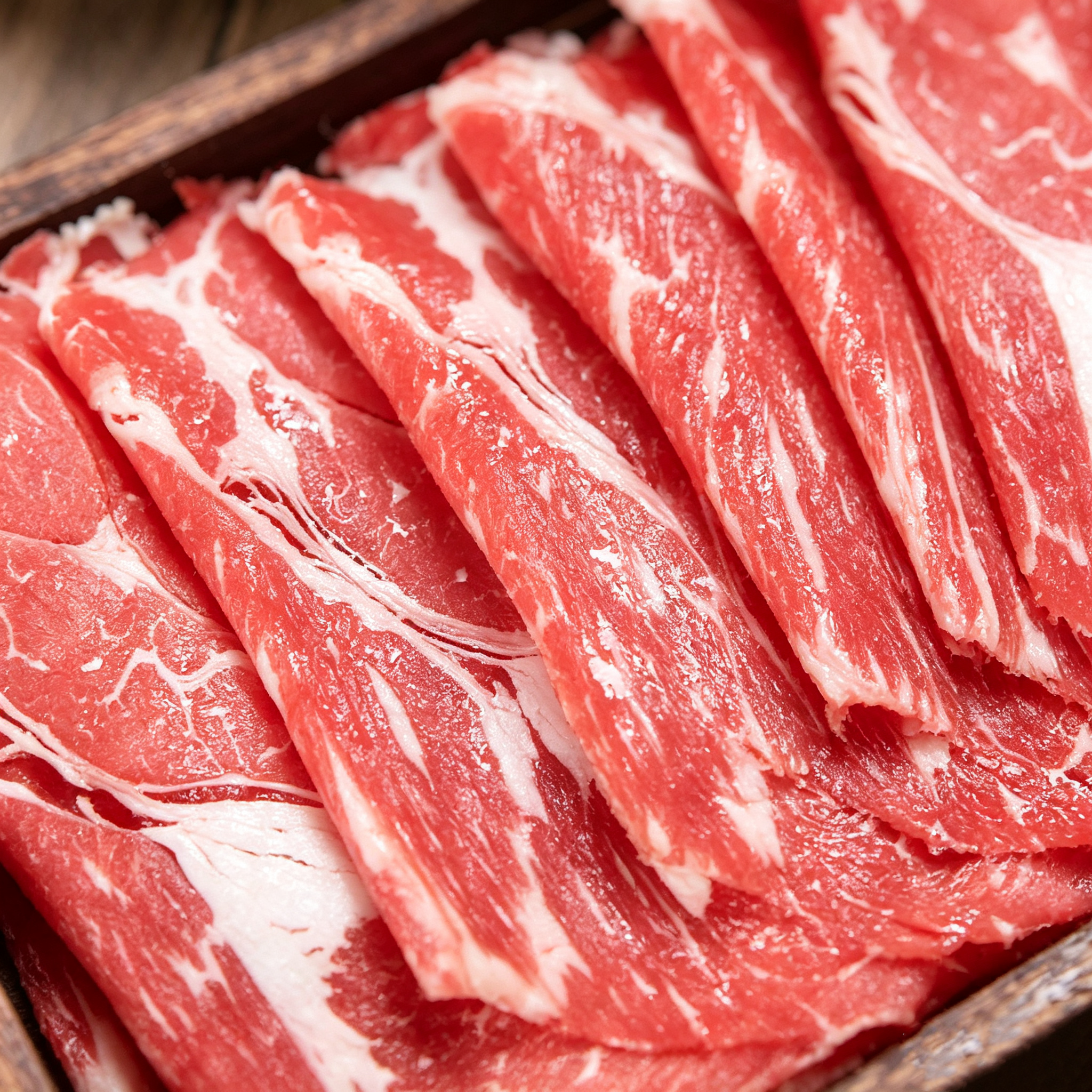 Frozen Raw Marbled Beef Slices